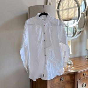 Womens j crew tuxedo style shirt with black buttons